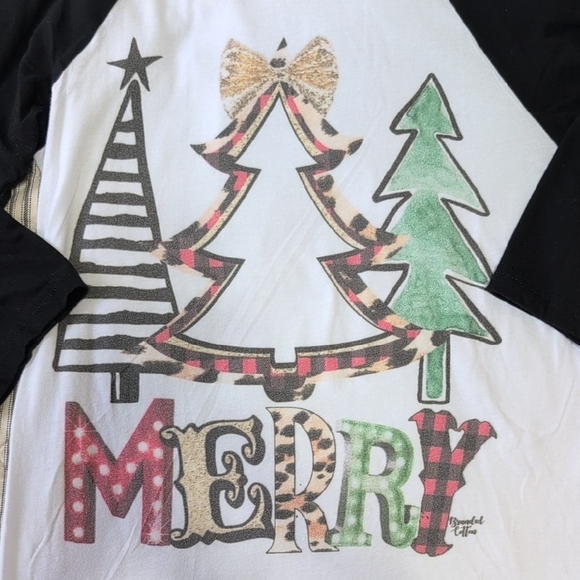 Bella Canvas Black and White 3/4 Sleeve Tee with Festive Graphic - Picture 3 of 11